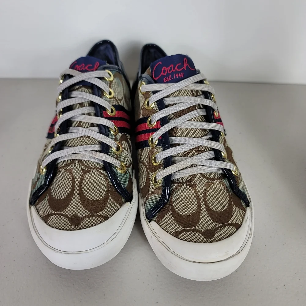 Coach Women's Folly Signature Stripe Sneakers Tennis Shoes Size 5.5B Beige - Picture 7 of 10